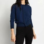 Ann Mashburn Rose Beaded Cotton Silk Cardigan Navy Blue Size S New Photo 1