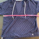 T by Talbots Terry Cloth Navy Diamond Textured V Neck Hooded Pullover Top SP Blue Size undefined Photo 6