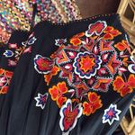 French Connection Black Cotton Floral Embroidered Pleated Zip Back Skirt Photo 2