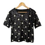 J.Crew Sequin Polka‎ Dot Top Short Sleeve Black White Party Women Size Small Photo 4