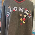 Disney VTG Gray Mickey Mouse Sweatshirt with Red Accents and Flowers VNeck Sz M Photo 4