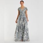 Mac Duggal 20294 Green Floral Embroidered Short Sleeve Gown Photo 5