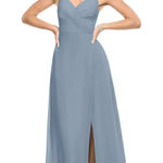 Azazie NWT  Davis Bridesmaid Dress Chiffon Long Formal Gown Dusty Blue‎ A4 Photo 0