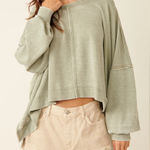 Free People  Daisy Sweatshirt Washed Army Green Small S Oversized Heart OB1899422 Photo 0