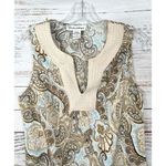 Telluride Clothing Co. Womens Linen Paisley Tank Top Beige Blue Size Small Photo 1