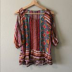 West Kei  Anthropologie Geo Printed Cold Shoulder Top Blouse Size S  Boho Photo 1