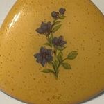 Vintage Yellow Rounded Triangle Hand Painted Purple & Green Floral Earrings Photo 3