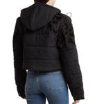 Free People  RARE Fleur de Lis Black Denim Hoodie Puffer Jacket Medium NEW Photo 3