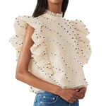 Ganni  NEW Rare Rosenfeld Floral Beaded Ruffle Sleeveless Crop Top Cream 34 Photo 0