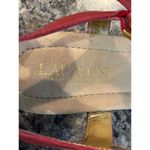 Lauren Ralph Lauren Laurissa Red Leather Wedge Sandals 9.5B Gold Buckle Size 9.5 Photo 3