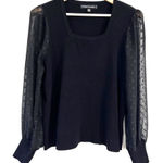 Catherine Malandrino Black Sheer Polka Dot Sleeves Pullover Sweater 2X Classic Photo 0