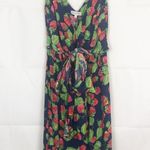 Warehouse Strawberry Print Sleeveless Midi Dress Blue Size 2 Photo 0