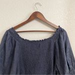 Old Navy  Womens Shirt Blouse Blue Floral Embroidered Smocked Back Size XXL Photo 3