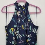 Banana Republic  Dress Halter Floral Satin Midi Navy Blue High Neck Ruffle 0P Photo 11
