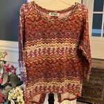 Envy  Sweater Button Slit Back Womens Large Burgundy Tan Lightweight Photo 1