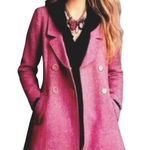 CAbi  Madison Avenue Pink Tweed Wool Double Breasted pea coat fringe Size 16 Photo 0