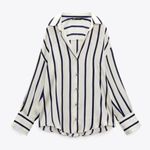 ZARA 💕💕 Satin Effect Oversized Top ~ Navy Blue and White Striped Print XL Photo 6