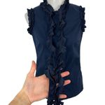Tory Burch Sleeveless Top 4 Navy Ruffle Trim Button Down Career Chic Photo 1