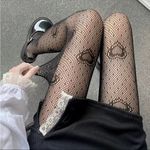 Heart Print Mesh Tights Black Sexy Cut Out High Waist Fishnet Pantyhose One Size Photo 3