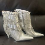 AZALEA WANG JAMILA DRIPPING DIAMONDS SILVER FRINGE BOOTIE SIZE 7.5 NWT Photo 6