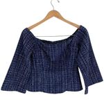 ZARA  Womens Tweed‎ Off The Shoulder Square Neck Long Sleeve Top Blue Small NWT Photo 1