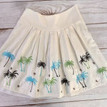 Carole Little Linen Blend Pleated Beaded Skirt Palm Trees Statement Beach Size 4 Photo 0
