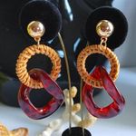 Tortoise Resin Rattan Wrap Link Earrings Brown Photo 0