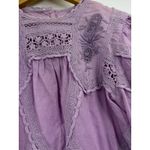 Anthropologie  Lilac Embroidered Puff Sleeve Blouse Cotton Eyelet Lace Top XS Photo 5