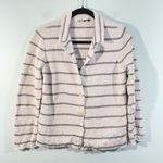 Eileen Fisher White & Grey Striped Cotton V-neck Blazer Style Cardigan Size PM Photo 0