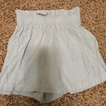 RIVIR Shorts Small Blue Tan Stripes Paper Bag Waist Linen Cotton Blend Elastic Photo 0