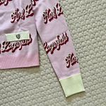 Karl Lagerfeld $399 NWT  Women Pink Logo Cardigan Sweater Jacket Rhinestone Heart Photo 7