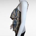 Daytrip  Tan Gray Speckled Tiered Ruffle Zip Front Knit Back Tank Size XS Photo 2