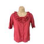 Worthington  Women's Graceful Rose Ruffle Neck Cardigan Size Petite Medium Photo 2