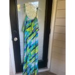 Calvin Klein NWT Spaghetti Strap Maxi Dress Blue/ Green Size 6 ruffled layer Photo 11