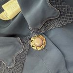 Vintage Kathy Che Size 10 Button Up Satin Blouse Dark Blue Embroidered Lace Photo 10