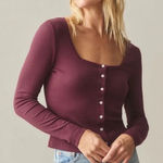 American Giant Women's Luxe Rib Square Neck Cardigan Size XL Made In USA Purple Photo 0