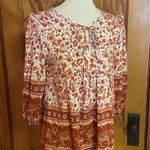 Bright Orange Floral Hippie Chic Peasant Top White Photo 7