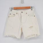 Levi's 501 High Rise Mid Thigh Shorts Button Fly in White Women's 25 Distressed Photo 2