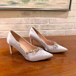 Silver Satin Evening Heels with Rhinestones Size 9.5 Photo 1