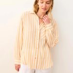 Marine layer  Jane Relaxed Linen Shirt Yellow/ White Striped Women’s size Medium Photo 14