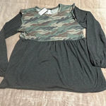 NWT CAMO GREY RUFFLE BABYDOLL TOP 3XL BOUTIQUE Green Size 3X Photo 3