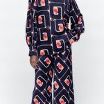 ZARA  High Neck Satin Effect Printed Blouse Photo 2