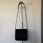 Chic Small Black Velvet Crossbody Bag with Beaded Heart Detail Photo 2