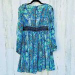 Betsey Johnson  Midi‎ Dress Womens 2 Blue Aztec Lined Lace Trim Zip up Back Photo 6
