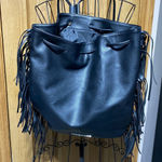 Victoria's Secret Black Fringe Tassel Backpack Drawstring Purse New Photo 0