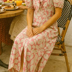 Emerson Fry Pink Tan Floral Puff Sleeve Midi Dress Size XS Photo 0