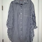 Papinelle Stripe Print Button Down Long Sleeve Shirt Nightgown Dress Photo 2