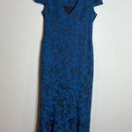 Zac Posen  blue and black floral jacquard cap sleeve gown Photo 1