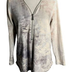 Soft Surroundings  Fleece Half Zip Sweater XS Beige Floral Long Sleeve V Neck Photo 0
