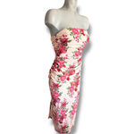 Anthropologie By The Soleil Mag X Beige Pink Floral Strapless Ruched Midi Dress Photo 2